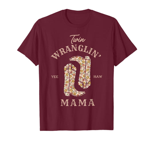 Twin Wranglin's Mama Pregnancy Announcement Baby Western Mom T-Shirt