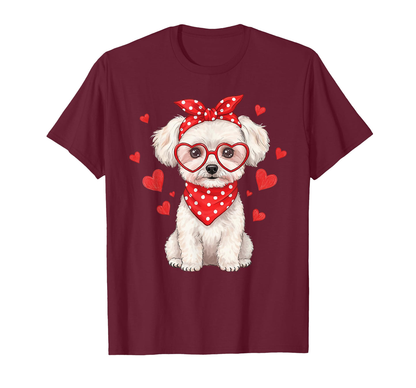 Bichon Frise Dog Valentines Day Cute Heart Glasses Dog Lover T-Shirt