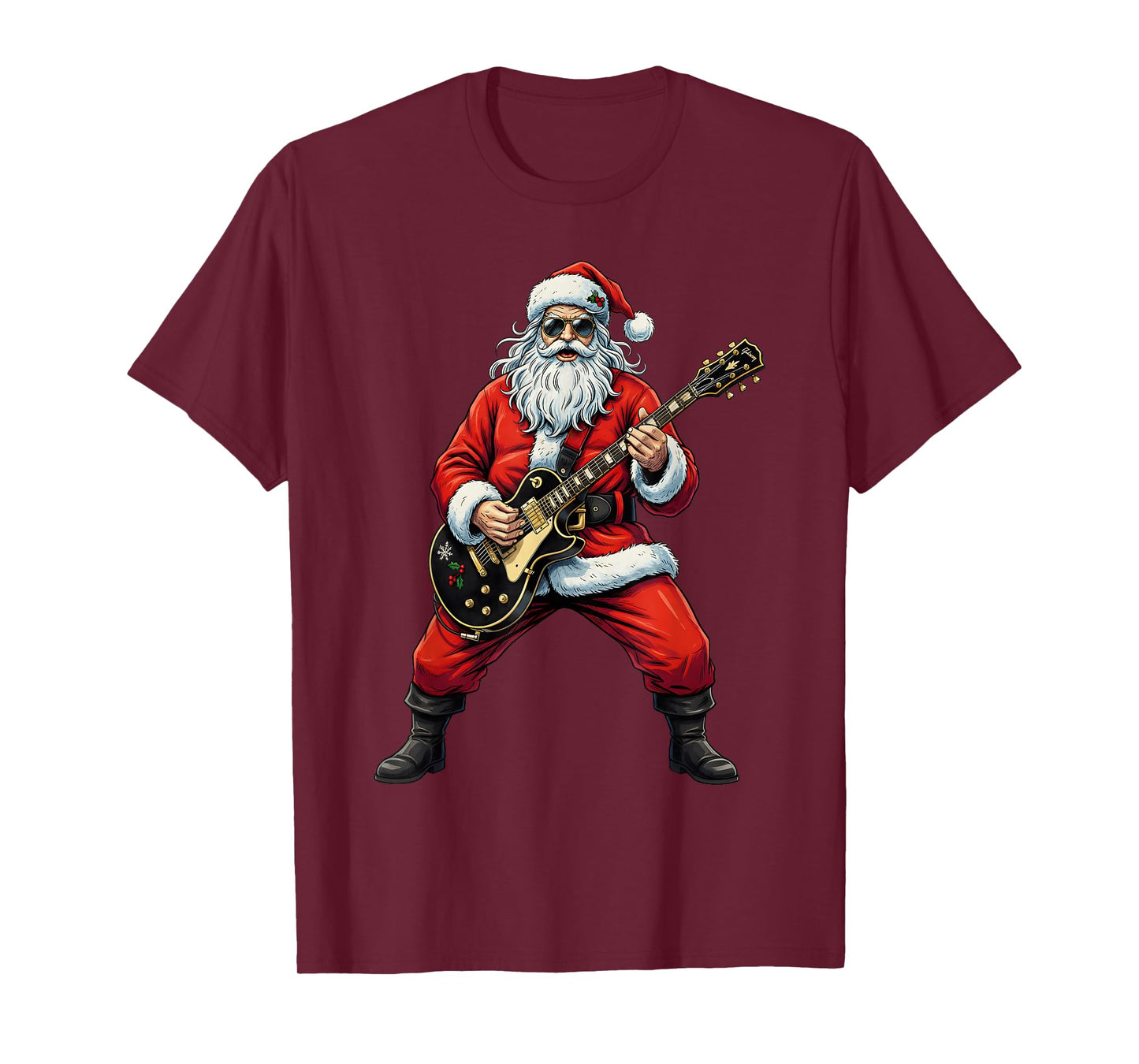 Christmas Santa Playing Guitar Rock Music Lover Xmas Holiday T-Shirt