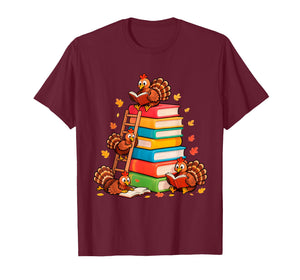 Turkey Reading Books Fall Teacher Librarian Thanksgiving T-Shirt