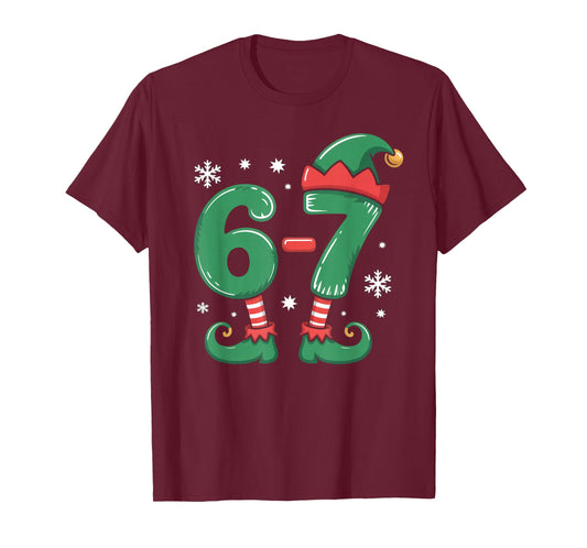 Funny 6 7 Elf Christmas Six Seven Matching Family Xmas Meme T-Shirt