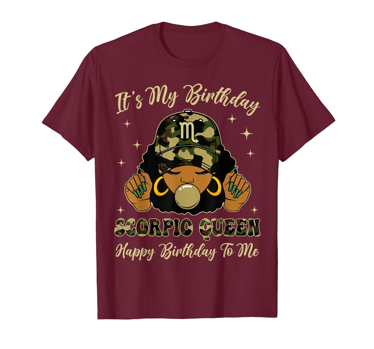 It's My Birthday Scorpio Black Woman with Cap Camo T-Shirt