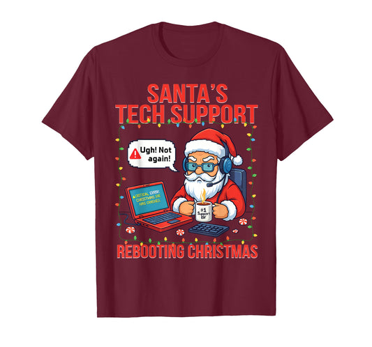 Santa's Tech Support Rebooting Christmas Funny Engineer T-Shirt