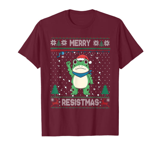 Frog Retro Merry Resistmas Funny Political Christmas T-Shirt