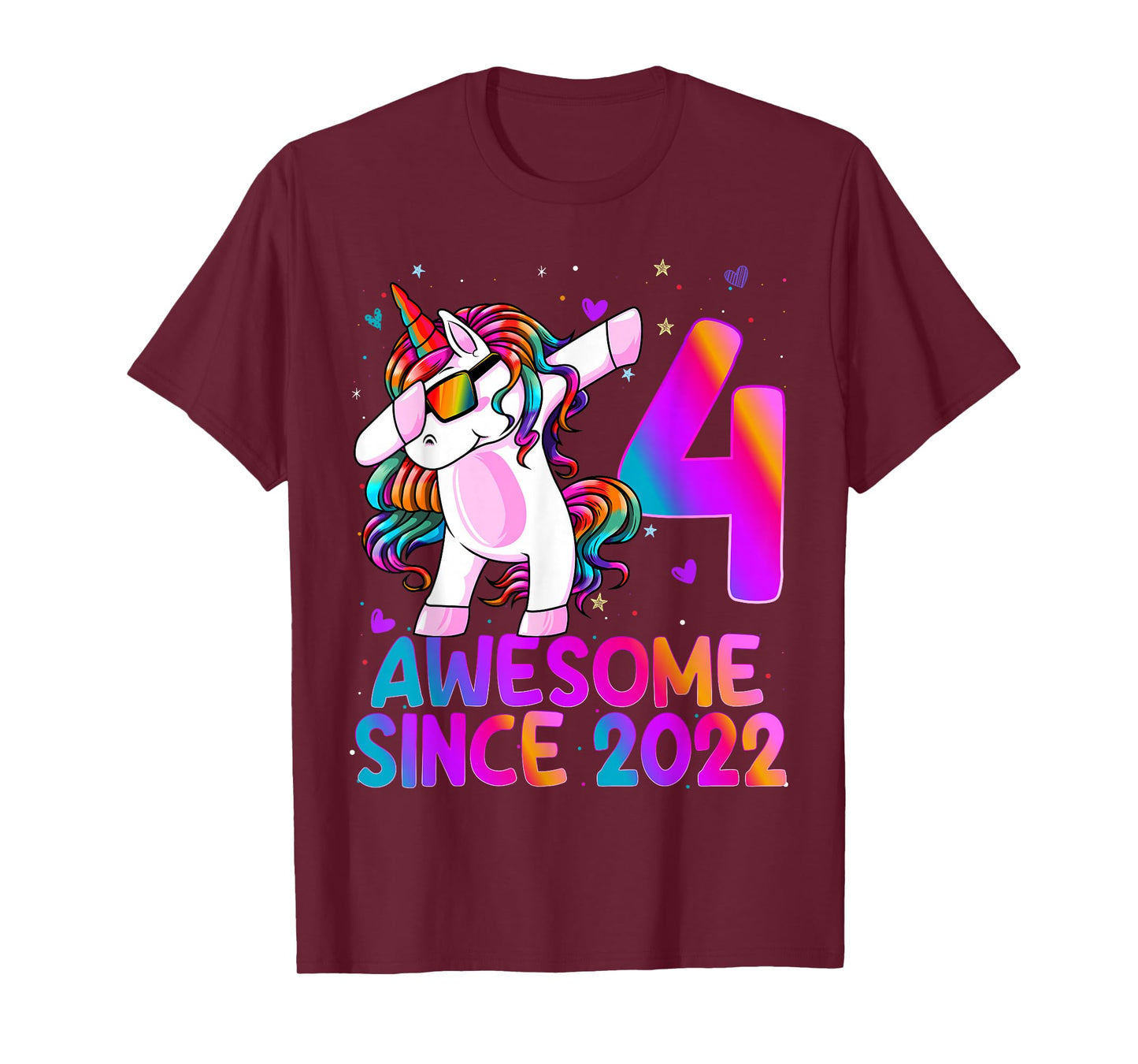4 Year Old Girl Awesome Since 2022 Unicorn 4th Birthday Girl T-Shirt