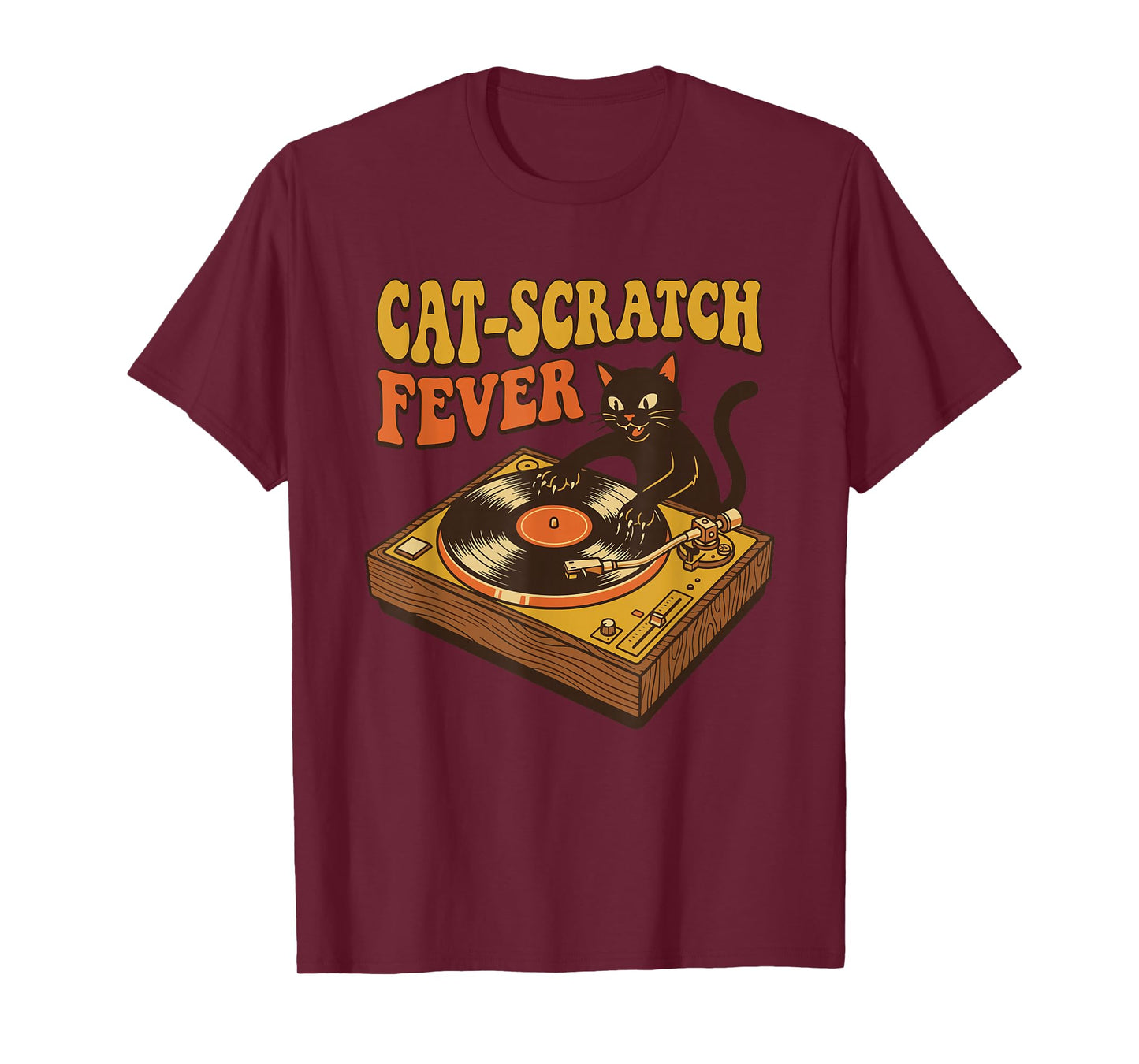 Funny DJ Cat Turntable Vinyl Record Retro Music T-Shirt