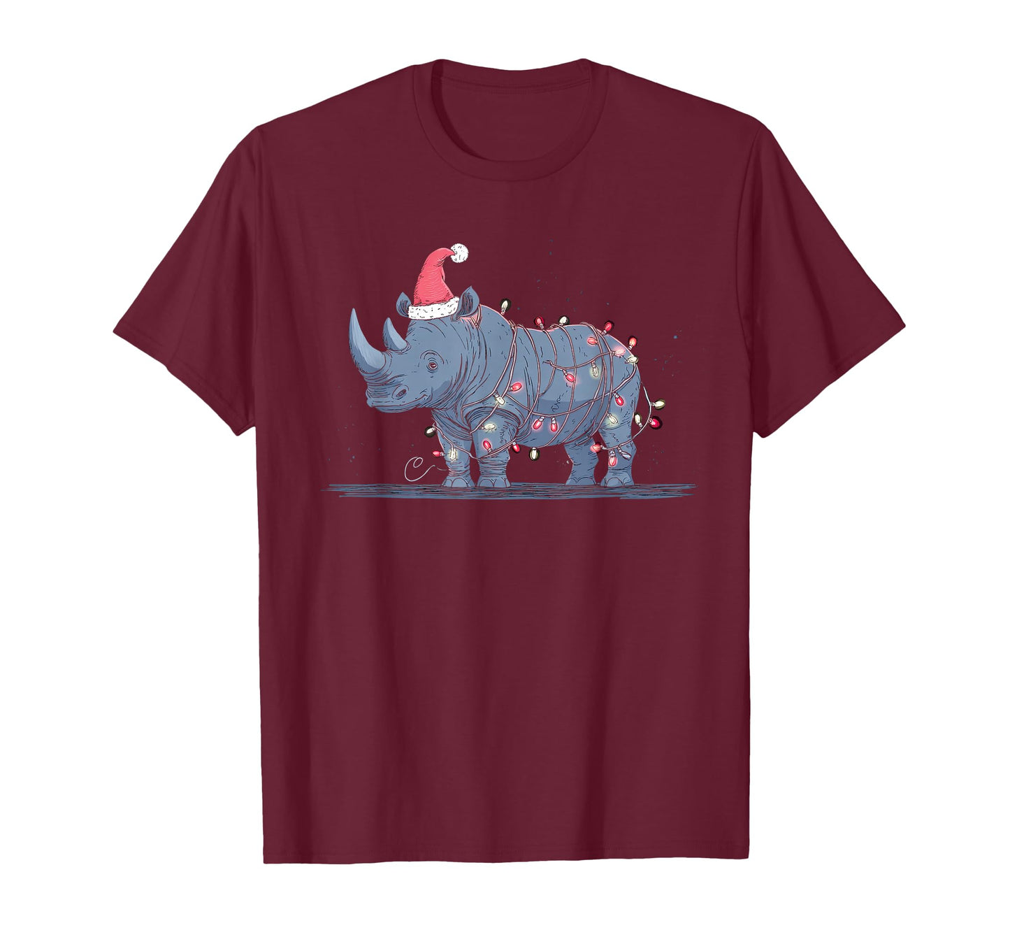 Funny Rhino Christmas Graphics Animal Lights Rhinoceros T-Shirt