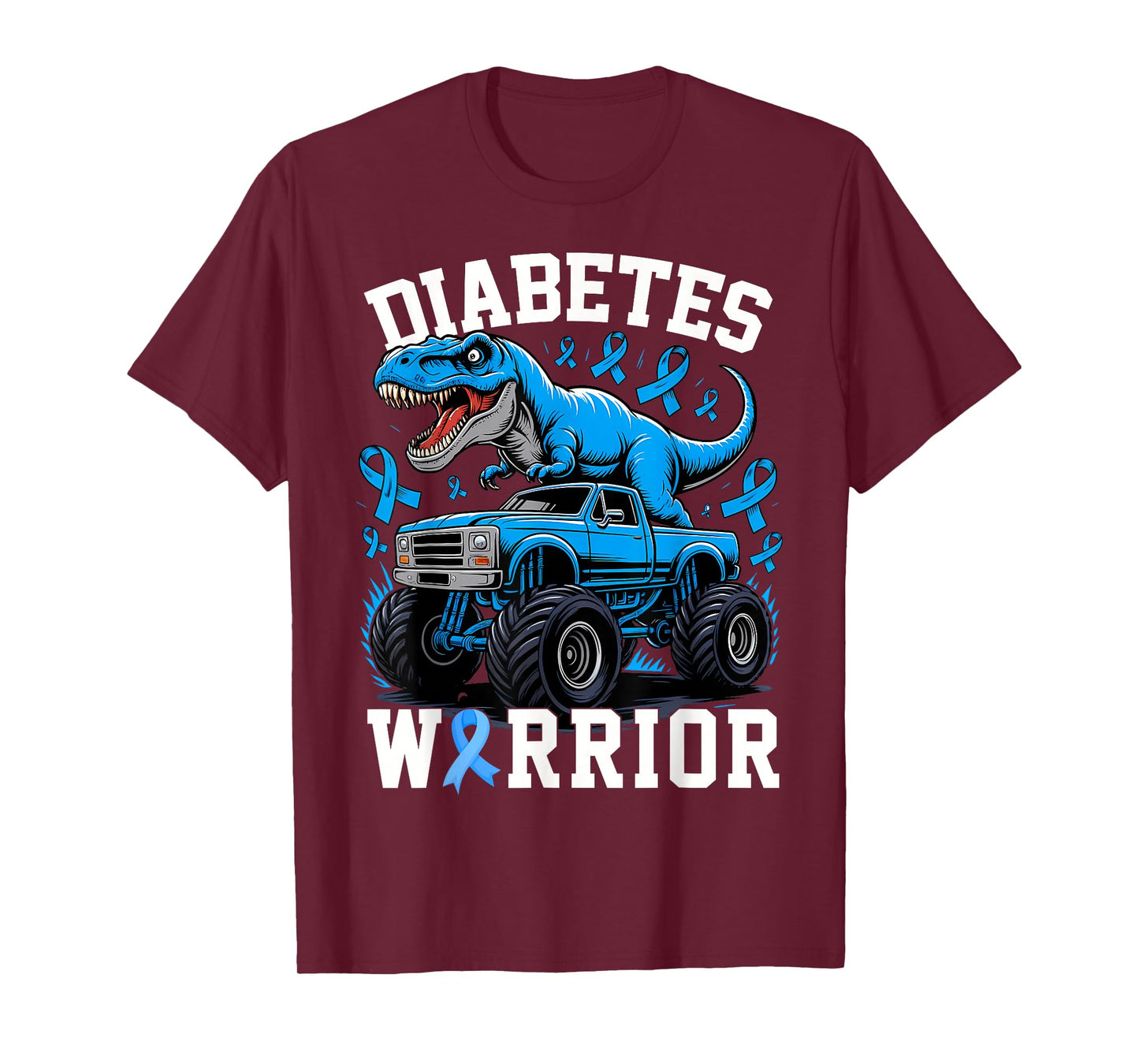 T Rex Dinosaur Monster Truck Blue Type 1 Diabetes Warrior T-Shirt
