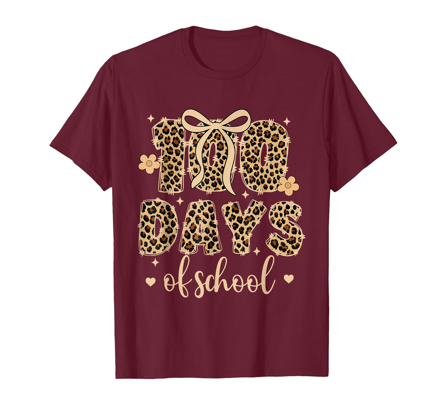 Funny Teacher 100 Days of School Leopard Pencil Coquette Bow T-Shirt
