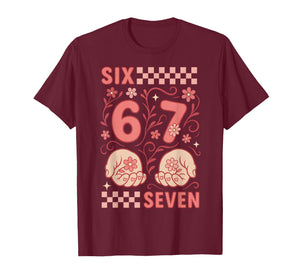 67 Retro Women Groovy Floral Checkered 6 7 Girls Six Seven T-Shirt
