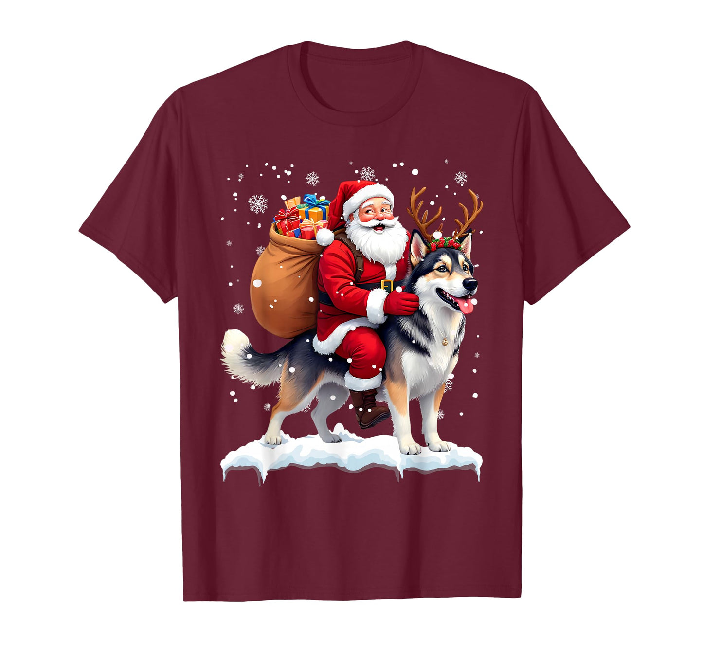 Merry Christmas 2025 Santa Riding Husky Dog Xmas T-Shirt