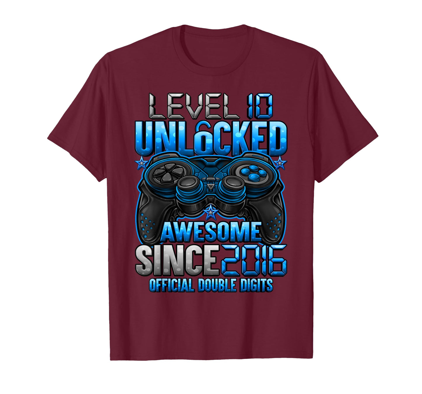 Official Double Digits Level 10 Unlocked 10th Birthday Boy T-Shirt