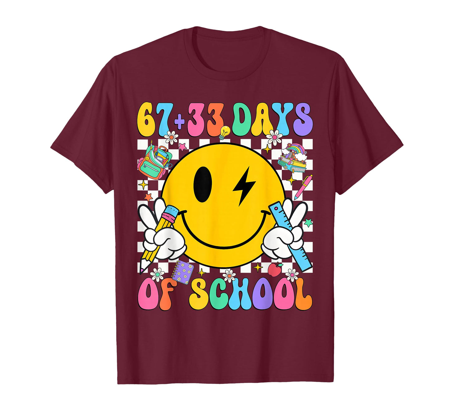 67 33 Days of School Vibes Smile Face 100 Days of School Kid T-Shirt