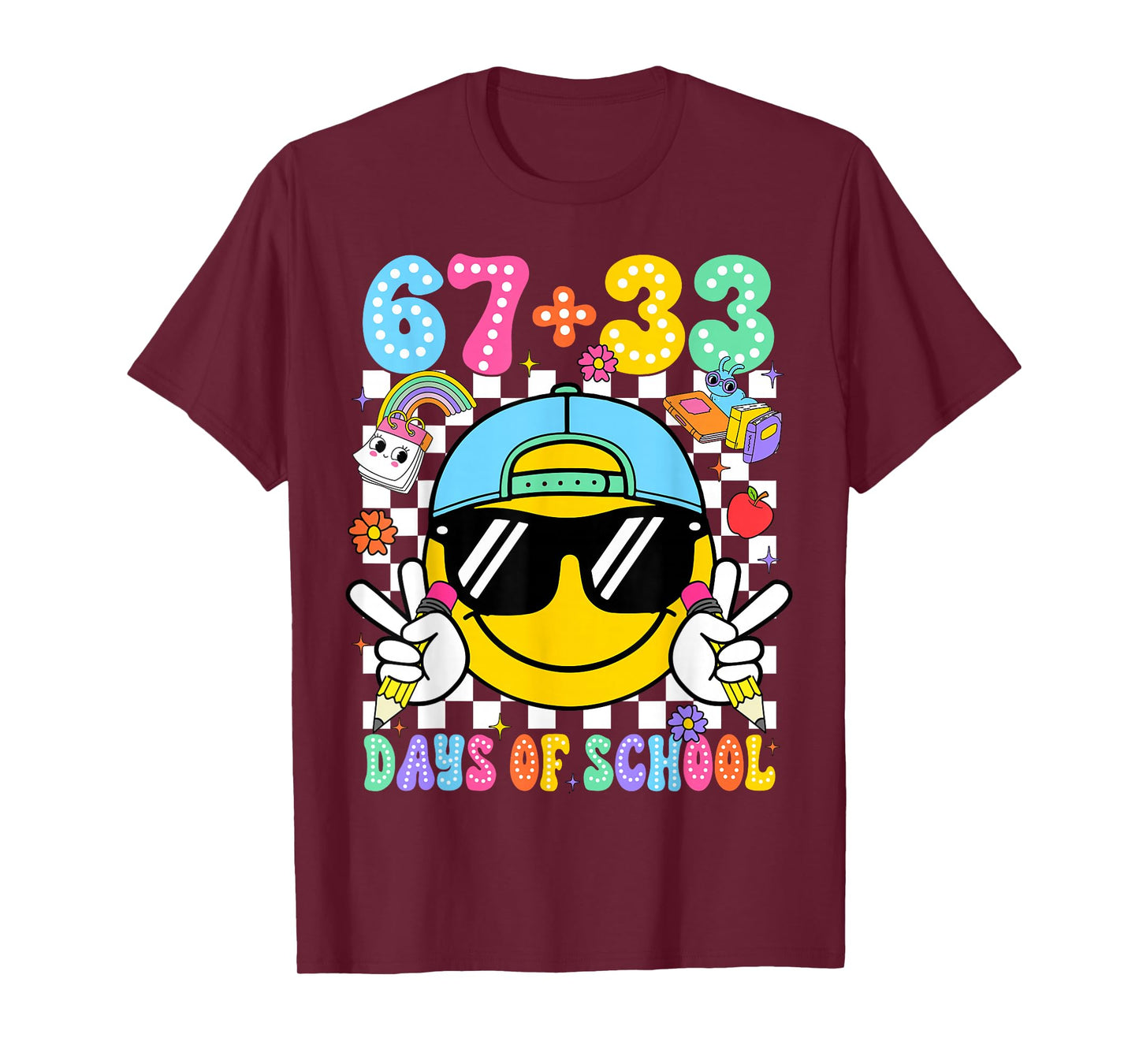 67 33 Days of School 100th Day Smile Face 100 Days Kid T-Shirt