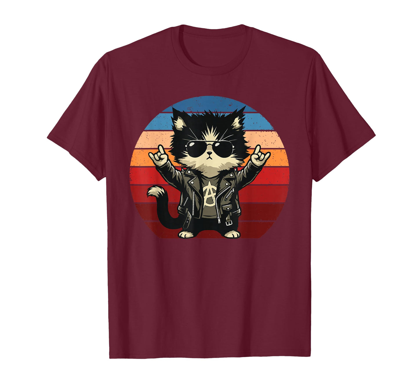 Retro Cat Rock Novelty Music Men Women Kids Funny Cat T-Shirt