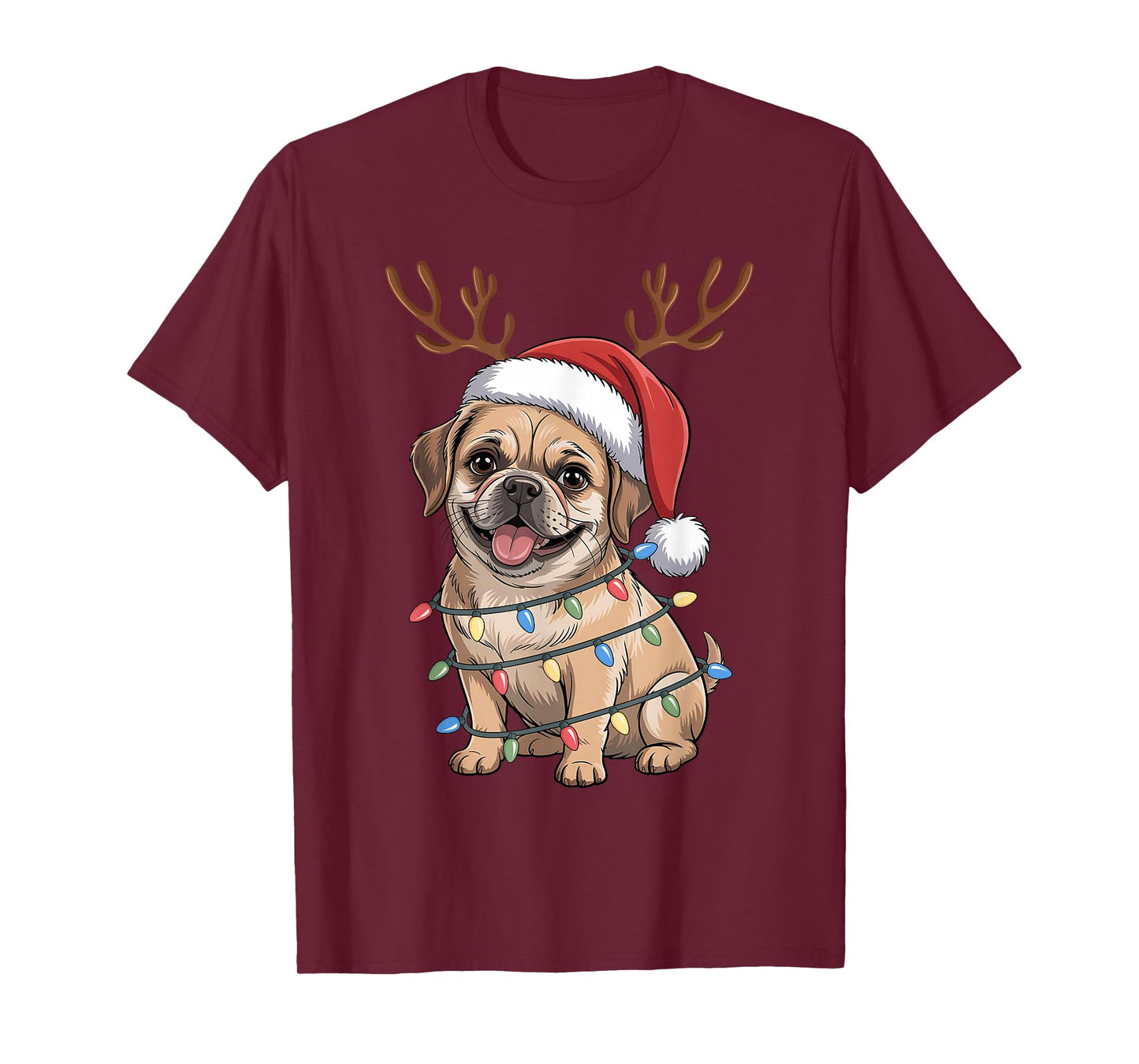 Puggle Dog Christmas Lights Santa Reindeer Xmas Dogs T-Shirt