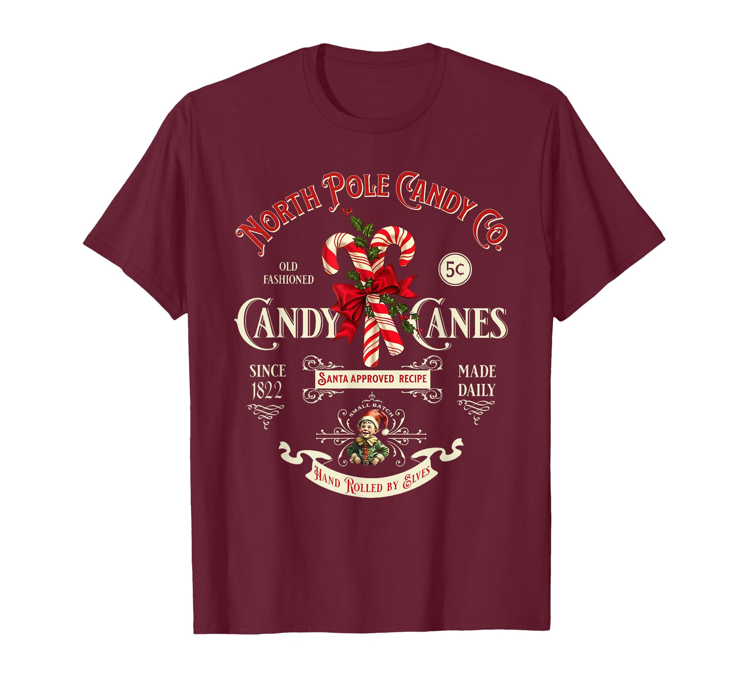 Old Fashioned North Pole Candy Cane Company Elf Christmas T-Shirt