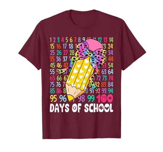 100 Days of School Girls Coquette Bow 100th Day of School T-Shirt