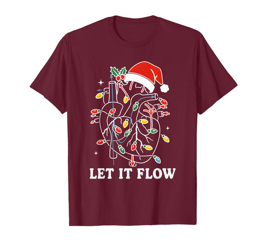 Funny Let It Flow Anatomy Heart Cardiac Nurse Santa Hat Xmas T-Shirt