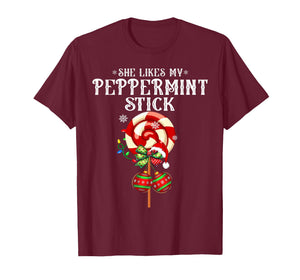 She Likes My Peppermint Stick Couples Christmas Light Pajama T-Shirt