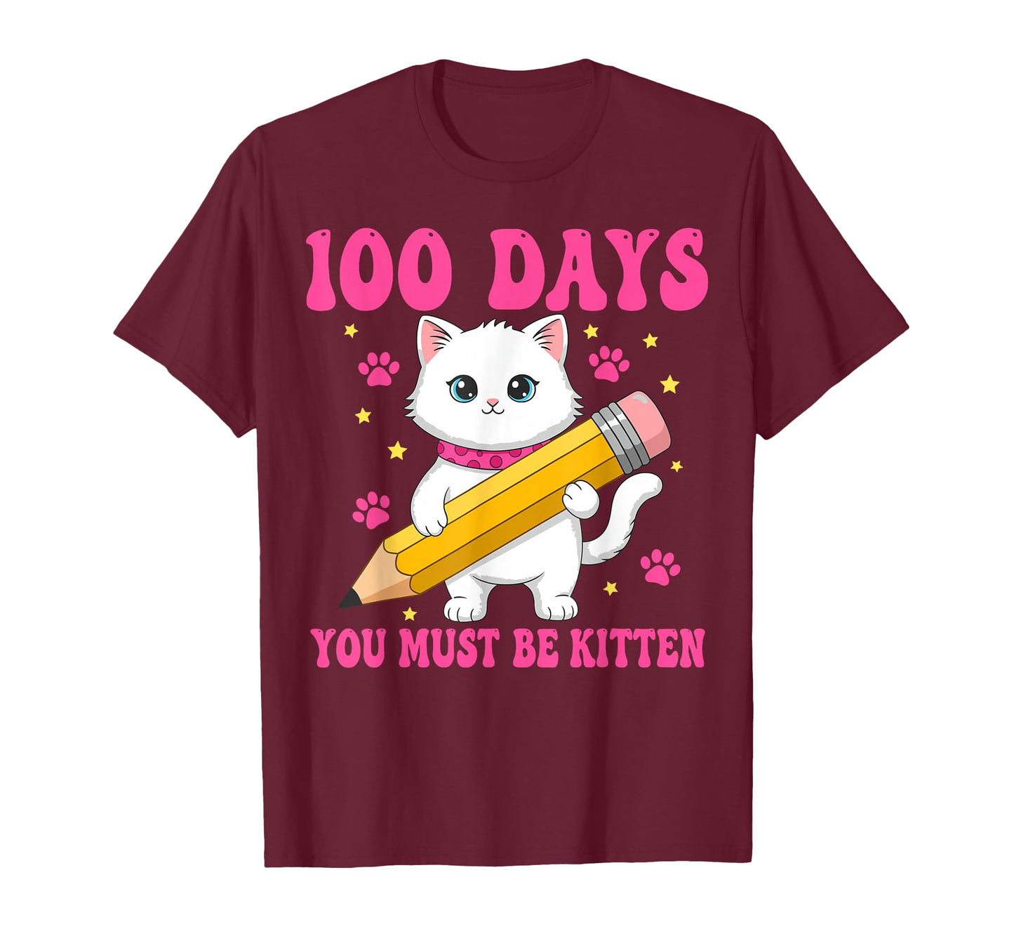 Kids 100 Days of School Cat for Girls 100th Day School Pink T-Shirt