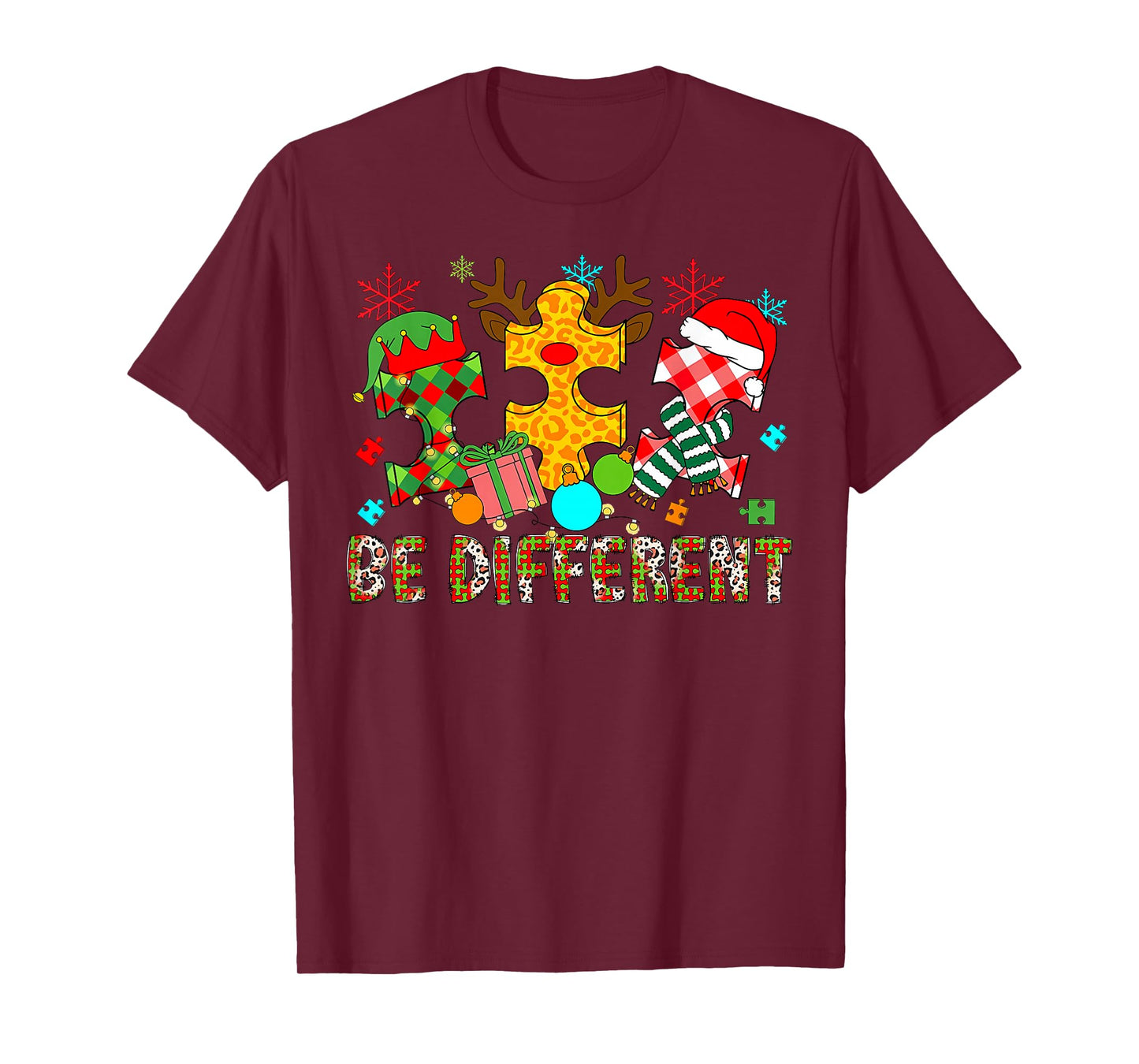 Autism Awareness Christmas Be Different Neurodiversity Xmas T-Shirt