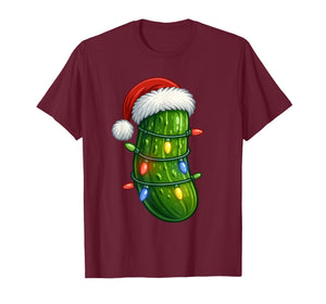 Funny Christmas Pickle Santa Hat Holiday Lights Gift Xmas T-Shirt