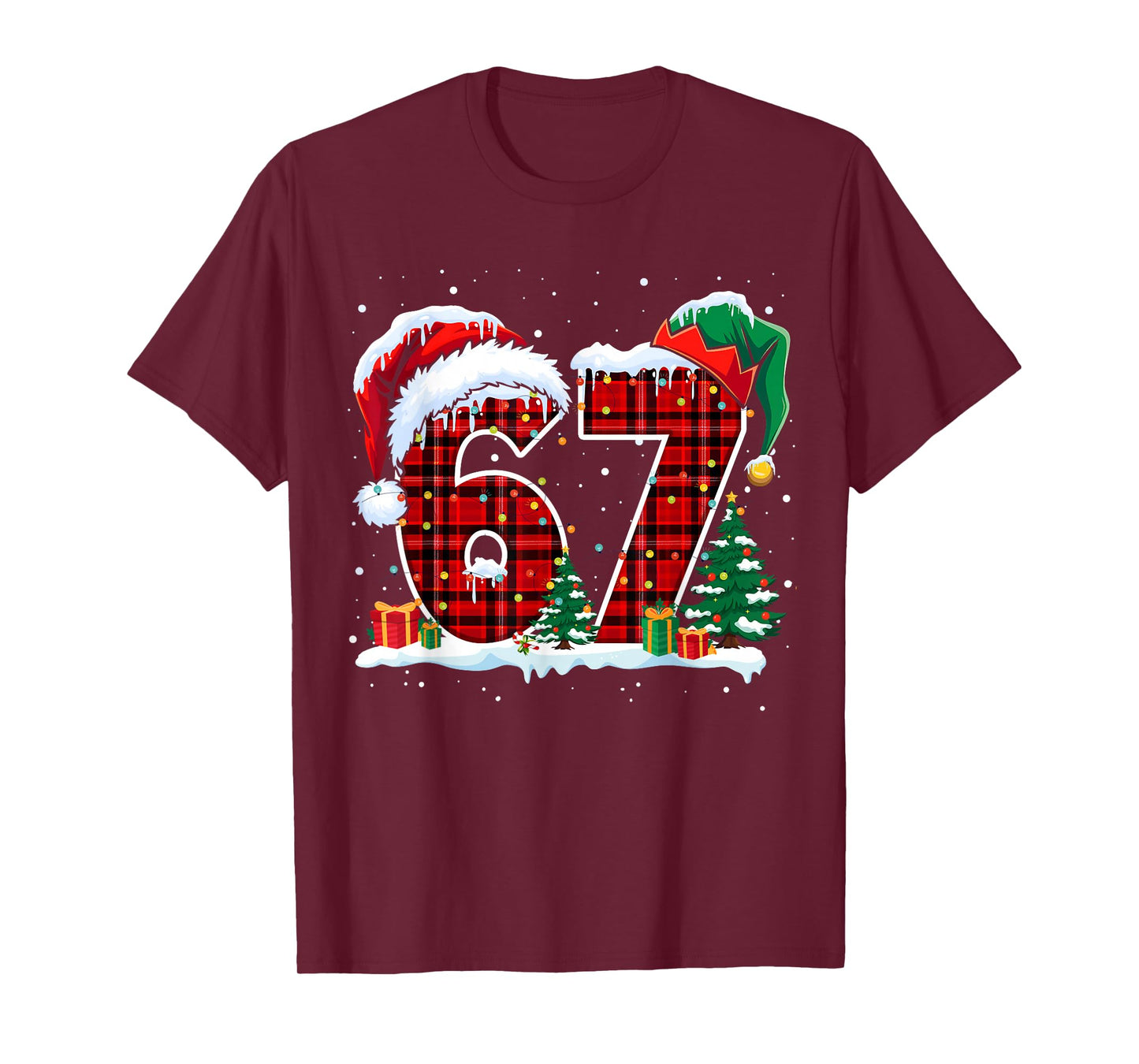 Funny Six Seven 6 7 Meme 67 Christmas Red Plaid Xmas Pajamas T-Shirt