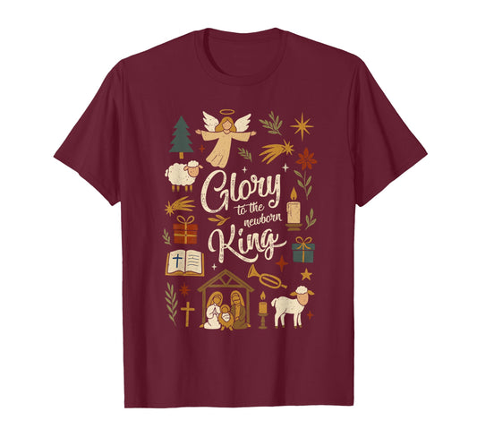 Glory to The Newborn King Christmas Nativity Scene Christian T-Shirt