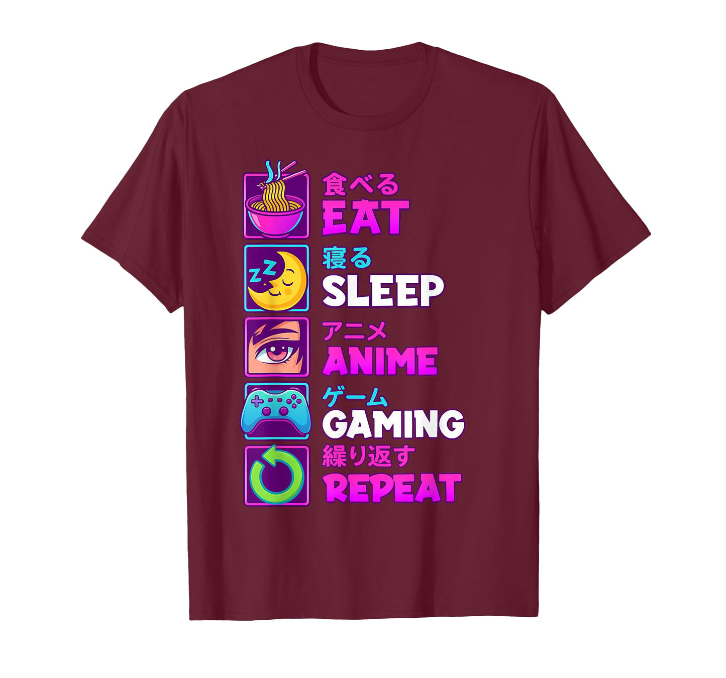 Eat Sleep Anime Gaming Repeat Kawaii Otaku Anime Manga T-Shirt