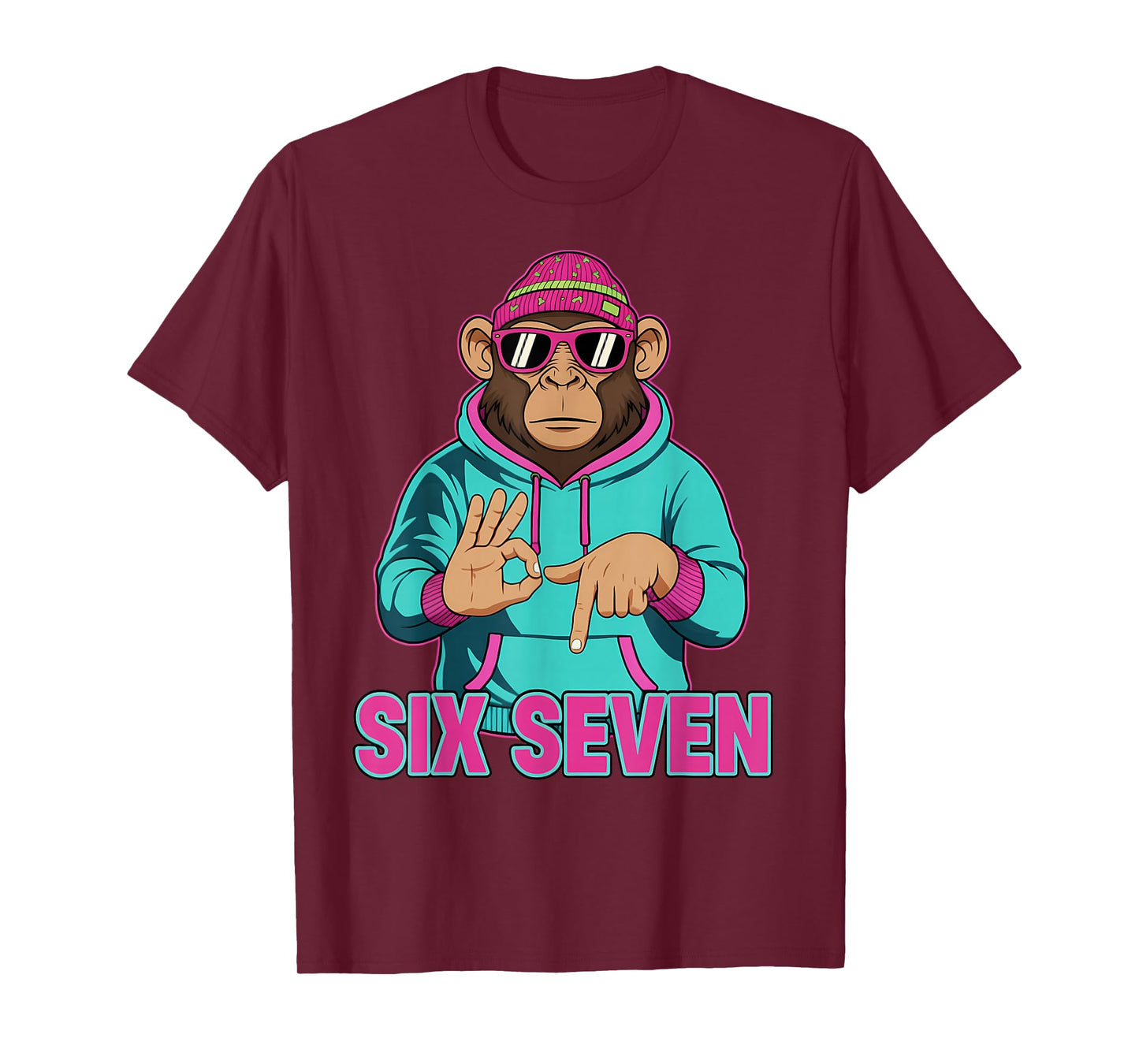 Six Seven Meme Cute Monkey 67 Funny Gen Z Apha Slang T-Shirt