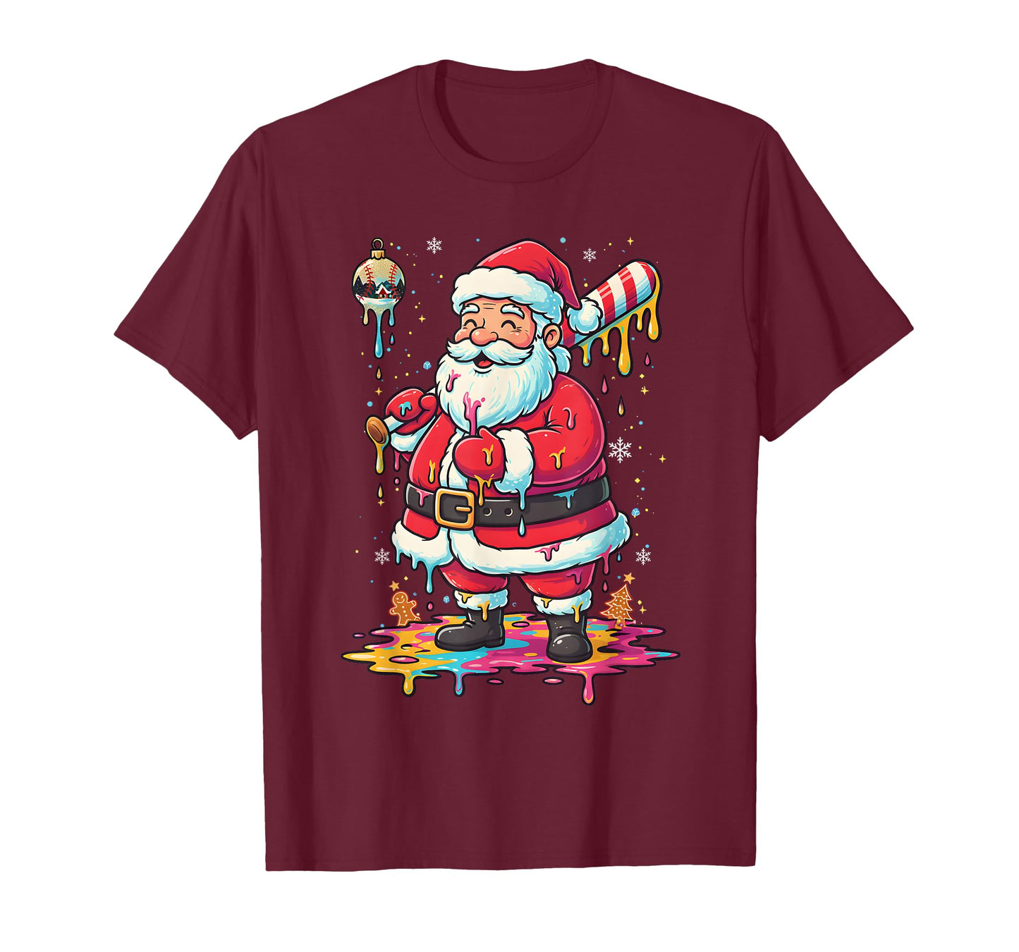 Christmas Baseball Santa Claus Drip for Boys Men Girls Women T-Shirt