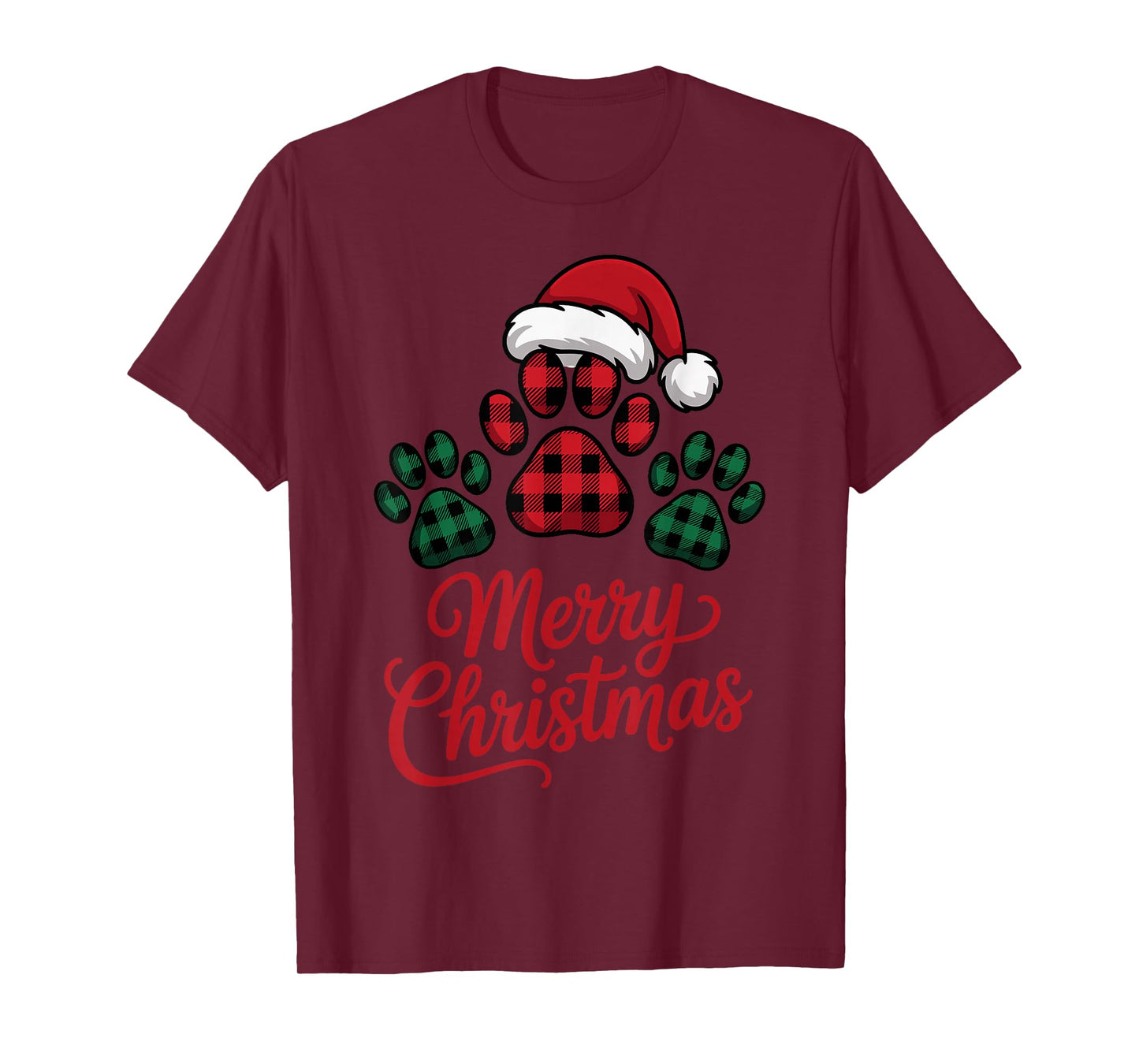 Merry Christmas Plaid Paw Pet Owners Holiday Dog Lovers Fun T-Shirt