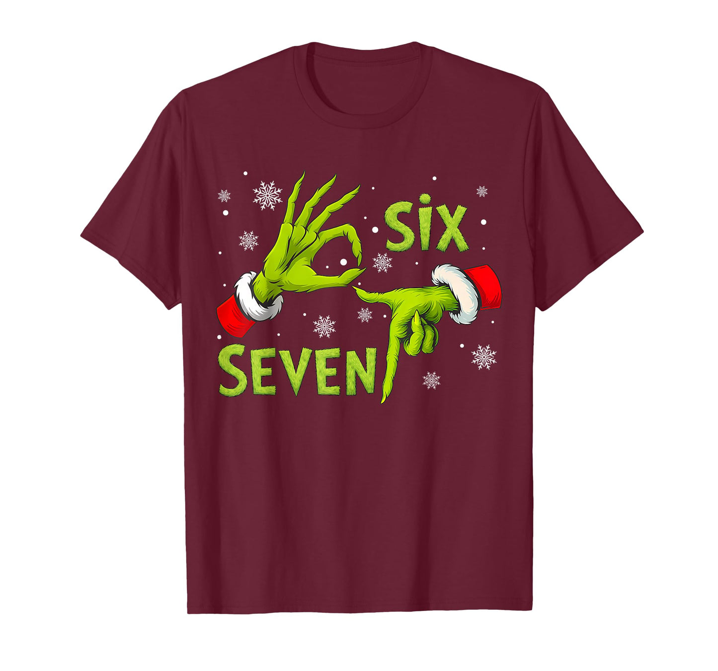 Funny Six Seven 67 Meme 6 7 Christmas Elf Hand Boys Teens T-Shirt