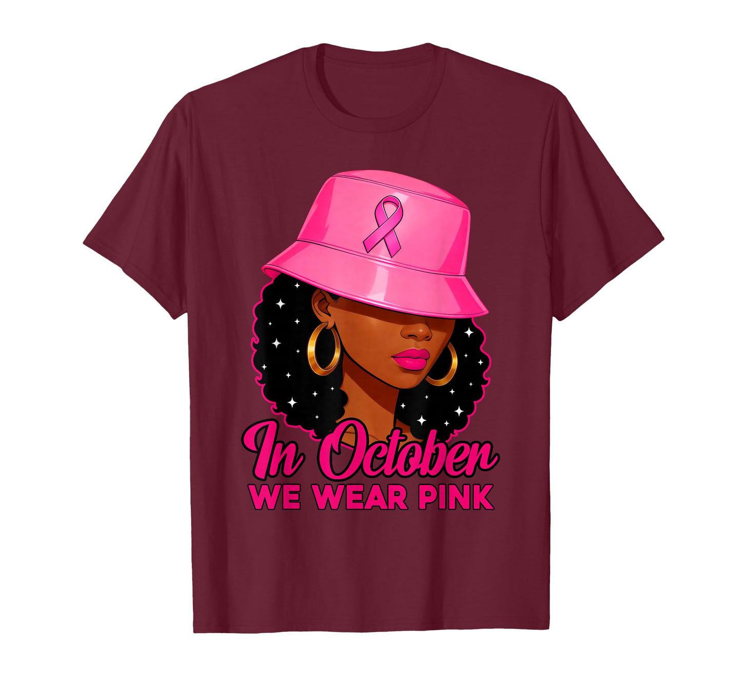 in October We Wear Pink Black Women Breast Cancer Awareness T-Shirt