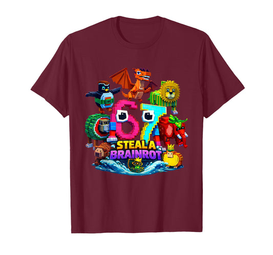 Steal a Brain Rot Shirt Funny Gamer Meme for Kids Funny 67 T-Shirt