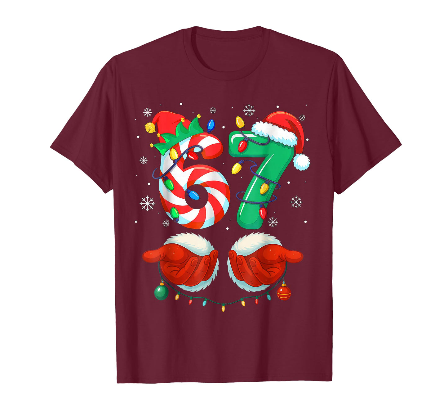 Funny Six Seven 67 Meme 6 7 Christmas Santa Hand Boys Teens T-Shirt