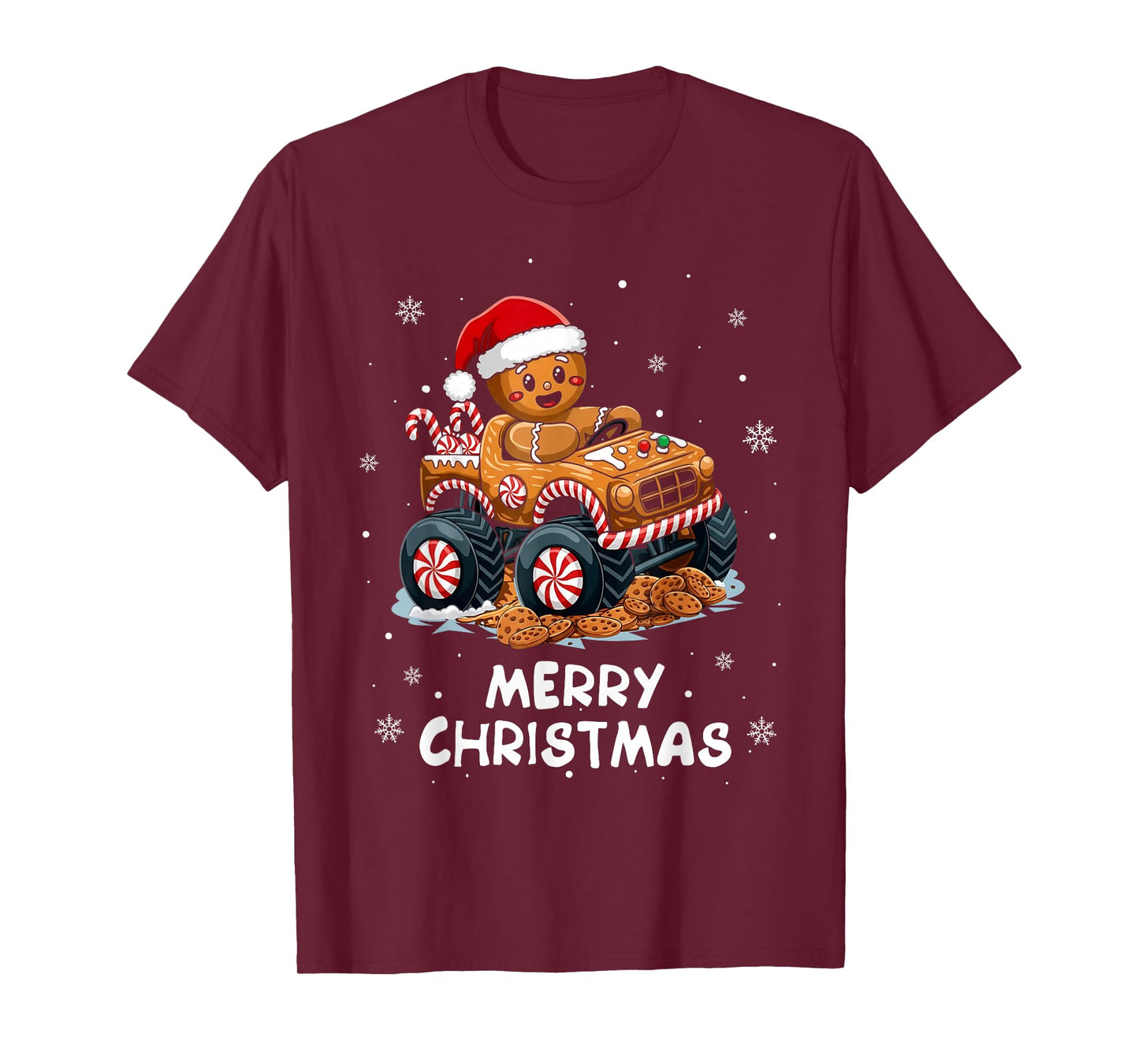 Monster Truck Gingerbread Man Funny Merry Christmas Baking T-Shirt