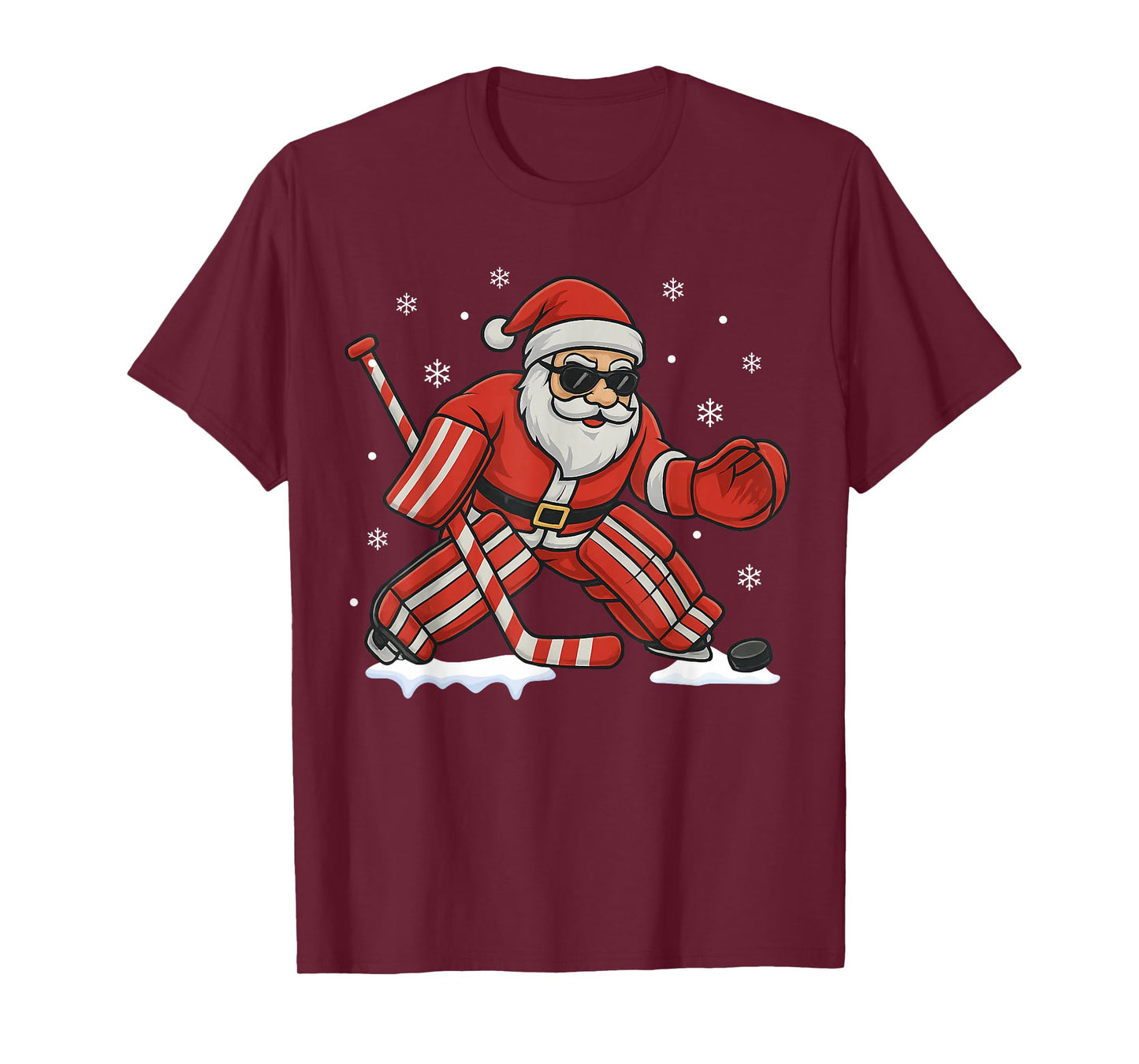 Santa Playing Ice Hockey Goalie Christmas T-Shirt