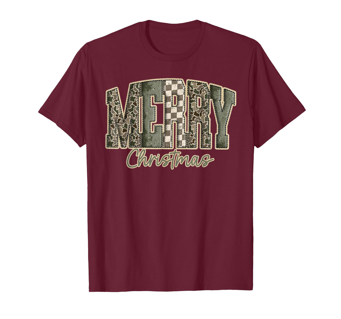 Merry Christmas Camo Plaid Retro Holiday Season Vintage Xmas T-Shirt
