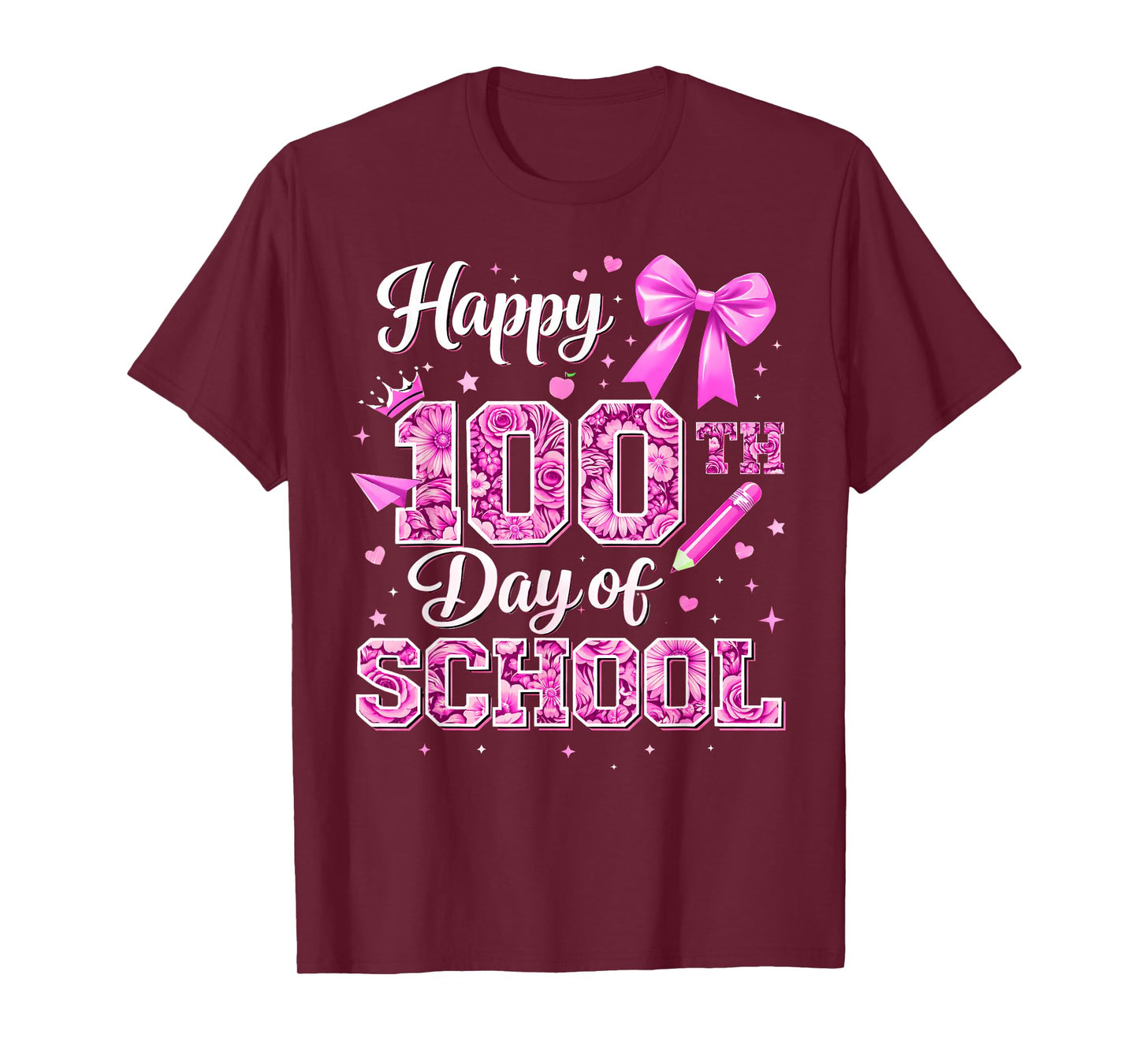 100 Days of School Happy 100th Day Coquette Bow Flower T-Shirt