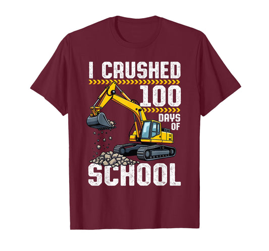 100 Days of School Construction Excavator 100th Day Boys T-Shirt