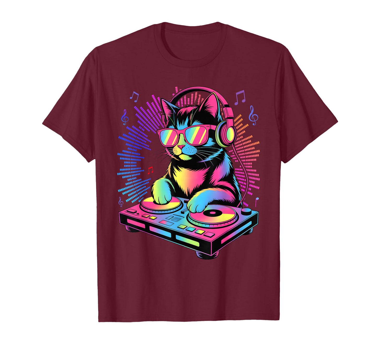 House DJ Cat Rainbow Kitty on Turntable Disco T-Shirt