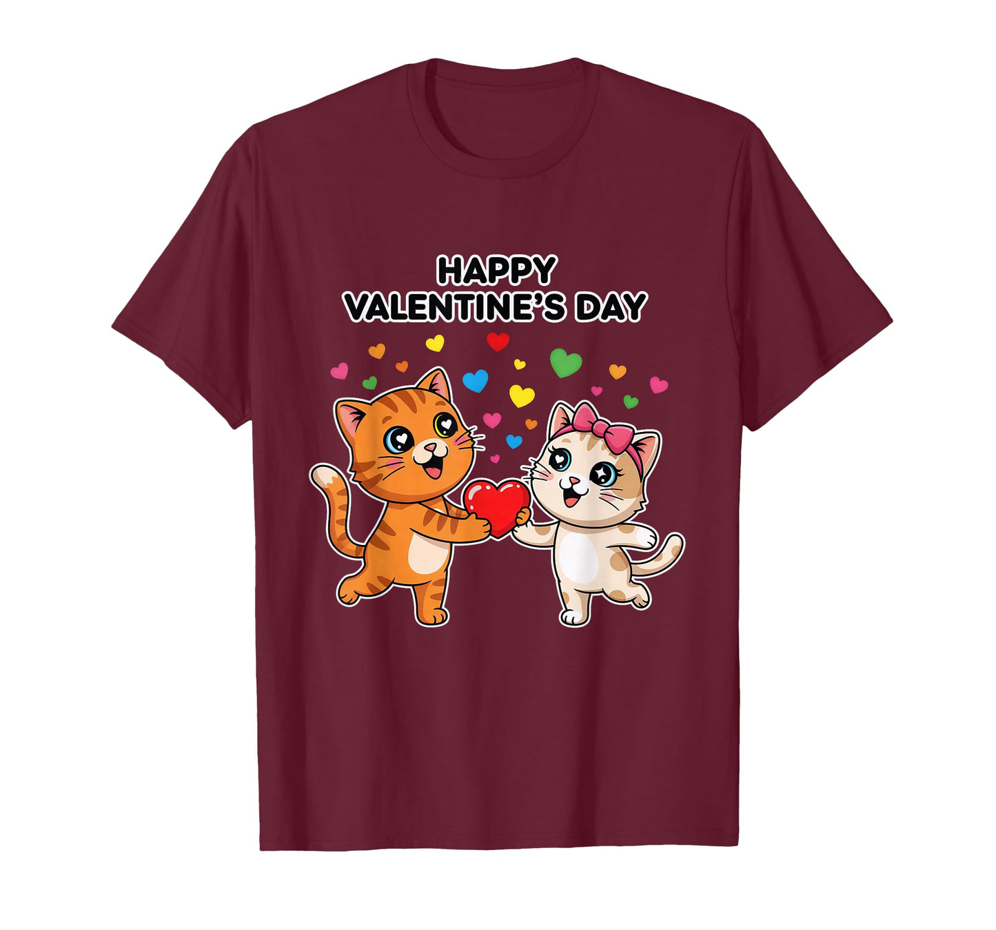 Happy Valentine’s Day Cute Cats Love Heart Cartoon T-Shirt