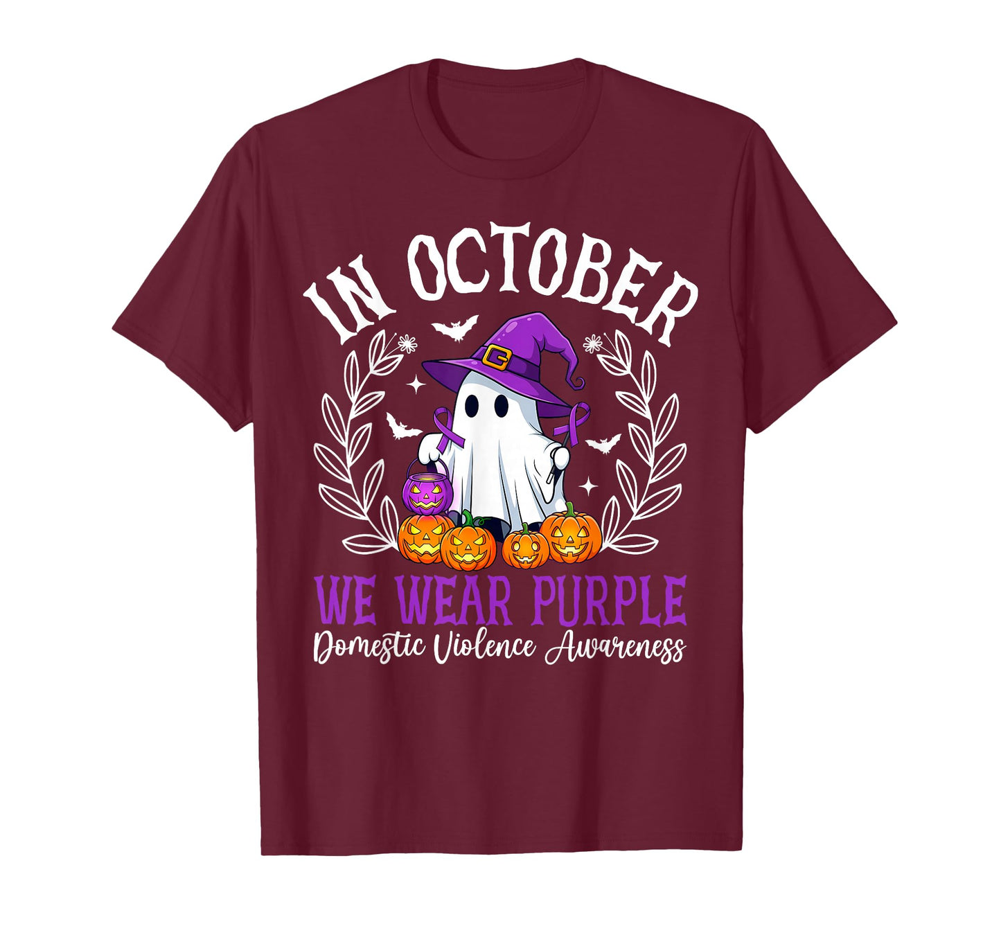in October We Wear Purple Domestic Violence Halloween T-Shirt