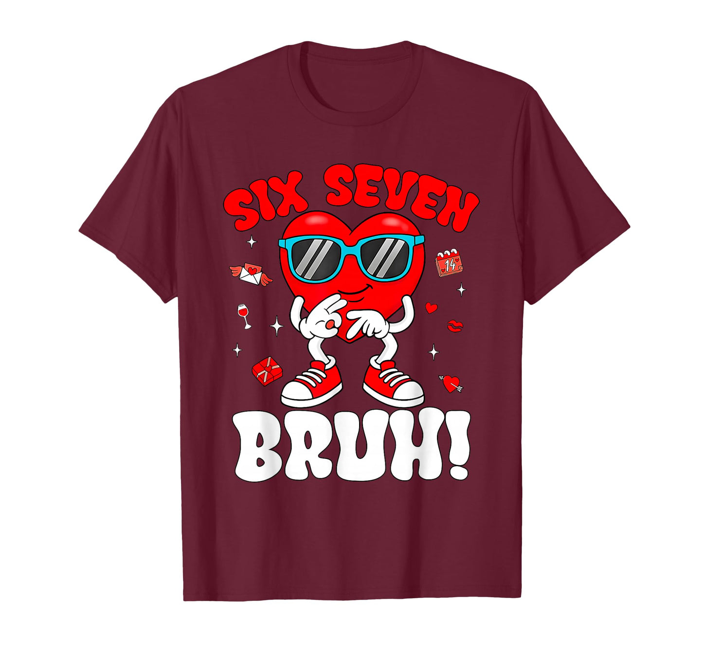 Funny 6 7 Meme 67 Six Seven Bruh Valentine Heart Men Boy Kid T-Shirt