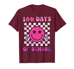 100 Days of School Happy Face Peace Vintage 100th Day Kids T-Shirt