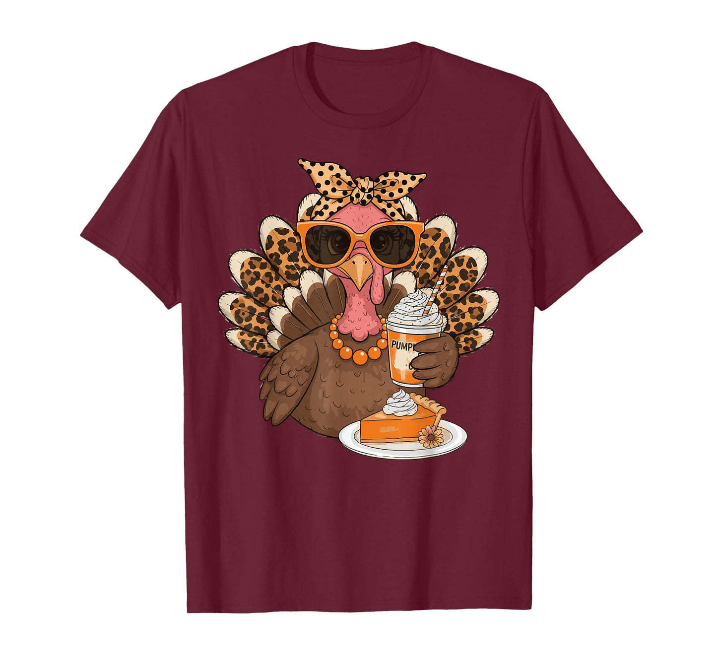 Thanksgiving Turkey Drinking Coffee Leopard for Women T-Shirt