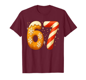 Funny 67 Six Seven Meme Christmas Gingerbread Candy Cane T-Shirt