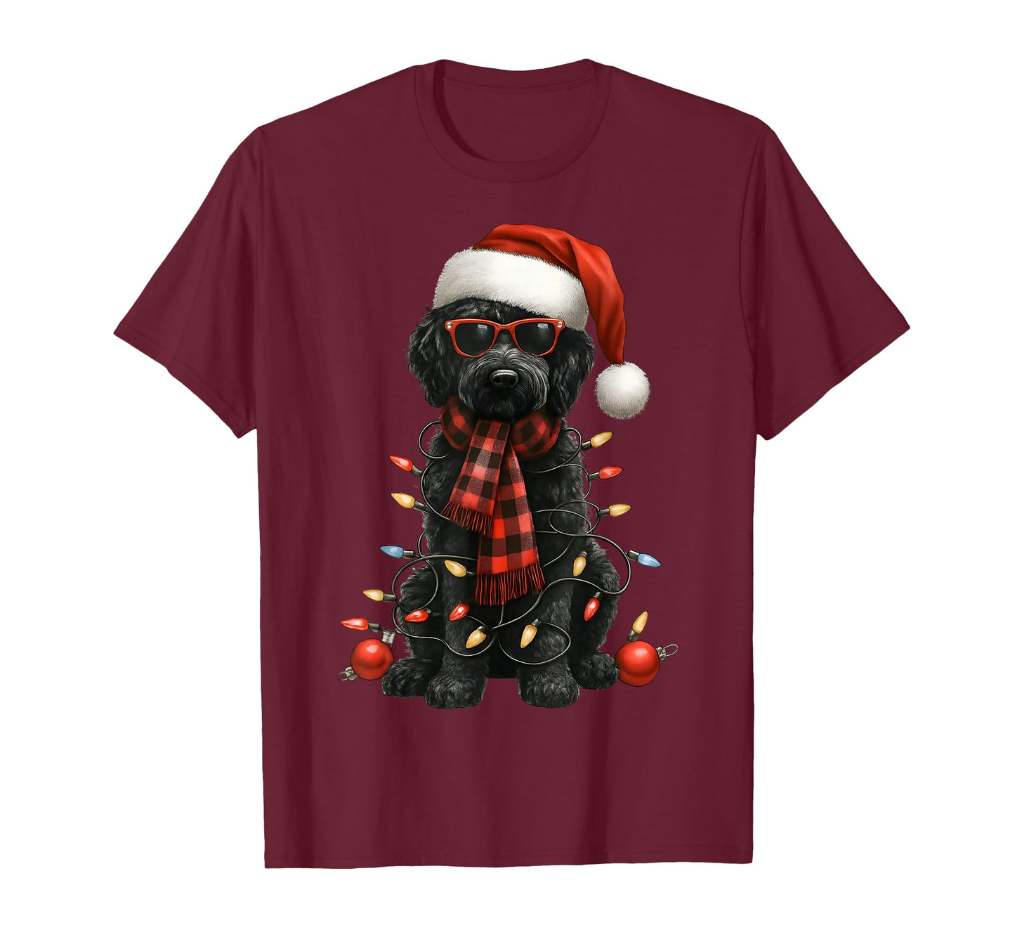 Goldendoodle Puppy Christmas Lights Santa Black Doodle Dog T-Shirt